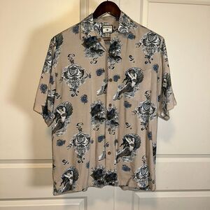 🟢 VTG Bugle Boy Shirt Men's Camp Hawaiian Mermaid Siren Koi Fish Nautical Sz. S